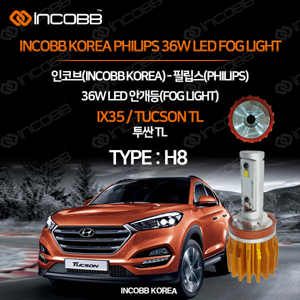 인코브(INCOBB KOREA) 투싼TL(IX35 / TUCSON TL) 필립스(PHILIPS) 36W LED 안개등(FOG LIGHT) H8