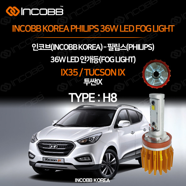 인코브(INCOBB KOREA) 투싼IX(IX35 / TUCSON) 필립스(PHILIPS) 36W LED 안개등(FOG LIGHT) H8